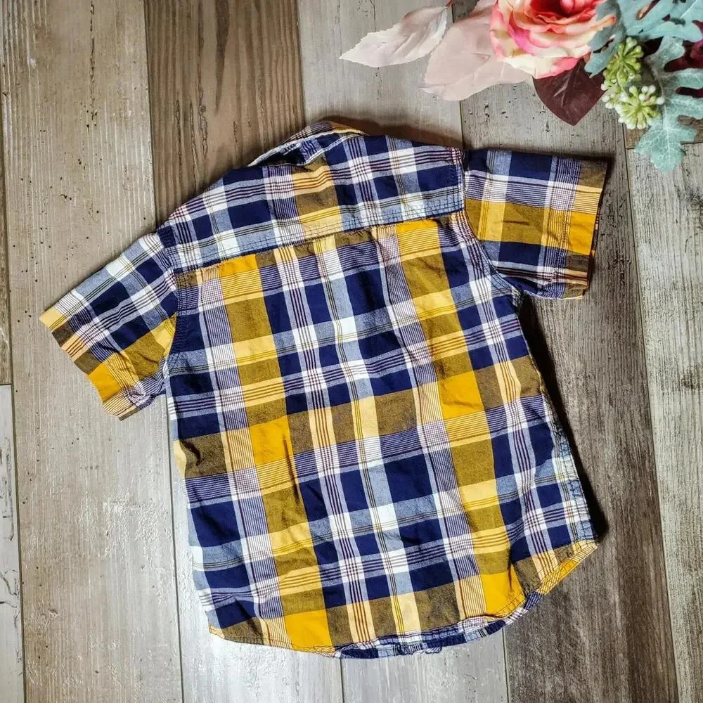 PLACE EST. 1989 Blue Yellow Plaid Button Down Boys Shirt Size 18-24 Mos NWOT